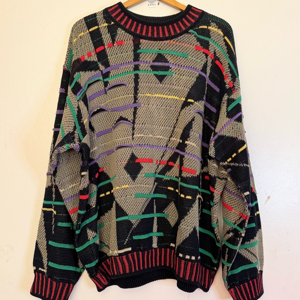 Vintage 90s Coogi 3D Cable Knit Multicolor Sweater Men’s Size XL Rare Australia